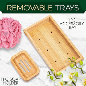 SereneLife Bathtub Tray - Expandable Bath Tray for Tub, Adjustable Bamboo Caddy with with Non-Slip Handles, Device Holder and Wine Glass Slot for Bathing Luxury (Standard, Soft Back, Gift Set)