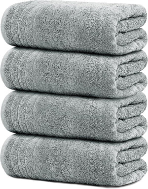 Tens Towels Pack of 4 Extra Large Bath Towels 30 x 60 Inches 100% Cotton Larger &amp Lighter Weight Quicker to Dry Super Soft and Absorbent Perfect for Bathroom Cool Grey
