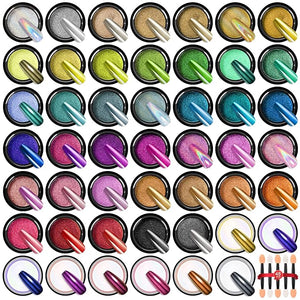 SAVILAND Chrome Nail Powder Set: 48 Colors Metallic Mirror Effect Chrome Nail Powder for Gel Polish Aurora Holographic Silver Gold Nail Chrome Powder for Gel Nails Art Decoration &amp; French Manicure