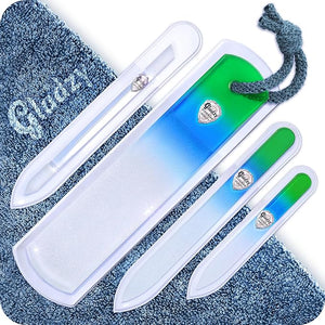 GLADZY Genuine Czech Glass Nail File Set - Callus Remover Foot Rasp Cuticle Pusher Manicure Stick Double Sided Etched Different Grit Surface Professional Nail Care Tool Made in EU