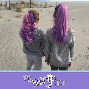 My Hair Popz Deluxe Synthetic Fiber Ponytail Hair Extensions | Heat and Tangle Resistant Colored Hair Extensions for Kids | Claw Clip | Bubble Gum