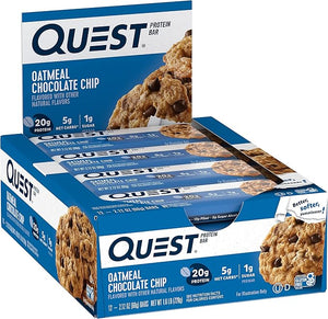 Quest Nutrition Oatmeal Chocolate Chip Protein Bars 20g Protein 1g Sugar 5g Net Carb Gluten Free Keto Friendly 12 Count