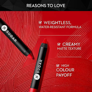 SUGAR Cosmetics Matte As Hell Crayon Lipstick - 01 Scarlett O'hara (Red) with Sharpener Highly Pigmented, Creamy Texture, Long Lasting Matte Finish