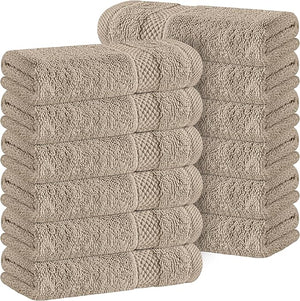 White Classic Luxury Cotton Washcloths 13x13 Inch - 650 GSM Turkish Cotton | Hotel, Spa, Bathroom Face Towel | 12 Pack, Taupe