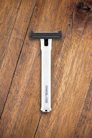OneBlade Core Safety Razor for Fine Hair - Includes Stand &amp; 10 Premium Japanese Feather Blade Refills - Introductory Level (White)