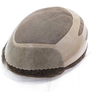 Mens Toupee Durable Human Hair Systems for Men Fine Mono Light Brown Hair Units 130% Density #6