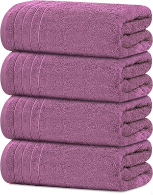 Tens Towels Pack of 4 Extra Large Bath Towels 30 x 60 Inches 100% Cotton Larger &amp Lighter Weight Quicker to Dry Super Soft and Absorbent Perfect for Bathroom Purple